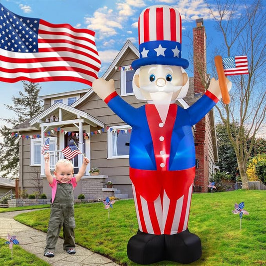 4th of July Inflatable Uncle Sam Decorations, 6FT Fourth of July Decorations Patriotic Independence Day Inflatable Built-in LED Lights for Memorial Day Celebrations Outdoor Yard Garden Decor