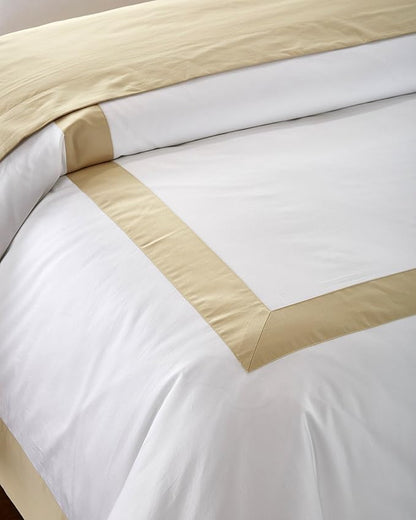 Bicolore Collection Duvet Covers Set 3 Pieces Do Not Include Filling ClassIC European 100% Egyptian Cotton Sateen Luxury 400 Thread Count Frame Patchwork Manufacturing(White/Beige,Queen)