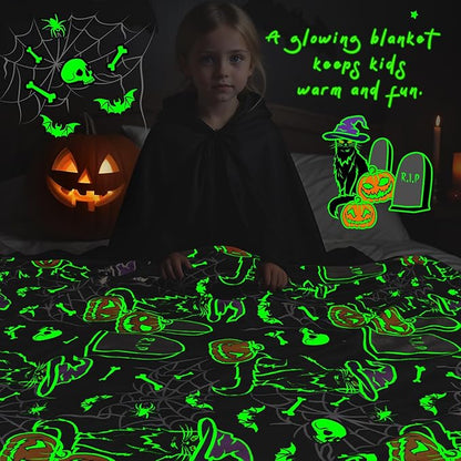 Halloween Blanket Pumpkin Glow in The Dark Blanket Cat Halloween Decorations Cute