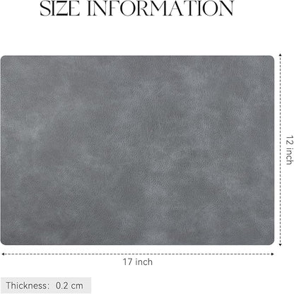 MOSAYT Vinyl Placemats Set of 4-12 X 17 Inch - Faux Leather 100% Waterproof Oil-Proof Wipeable PU Place Mats, Heat Resistant Reversible Table Mats for Kitchen, Dining, Outdoor (Grey)