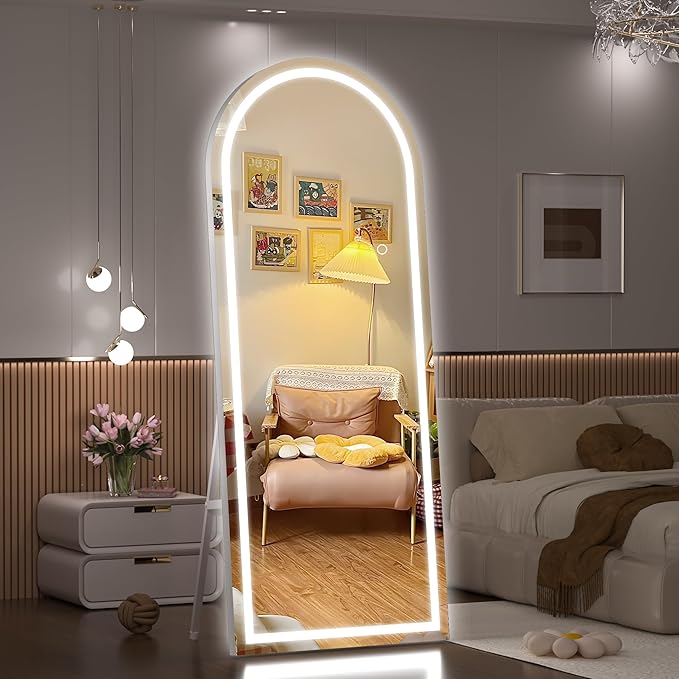 Hasipu 95" X 40" Full Length Mirror with Lights, White Frame Arch Led Mirror Full Length and 3 Colors Temperatures & Brightness Adjustable,Light Up Mirror Full Body for Bedroom Cloakroom Living Room