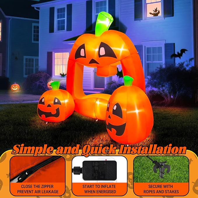 Kalolary 7ft Halloween Inflatables Pumpkin Photo Booth, Blow Up Quirky Pumpkin Photo Frame Inflatables Build-in LEDs Holiday Blow Up Inflate Decorations for Outdoor, Indoor, Lawn, Yard Display Decor