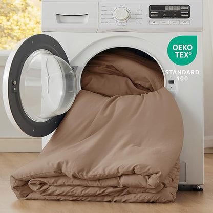 Bedsure Queen Size Comforter Set, Brown Soft Prewashed Bedding for All Seasons, 3 Pieces GentleSoft™ Warm Down Alternative Bed Set, 1 Lightweight Comforter (90"x90") and 2 Pillowcases (20"x26")