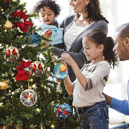 Happy Winter Ornaments Snow Pine Round Ceramic Stained Glass Style Hanging Ornament Christmas Keepsake Decor for Xmas Tree Winter Holiday Xmas Gift for Women Men 3"