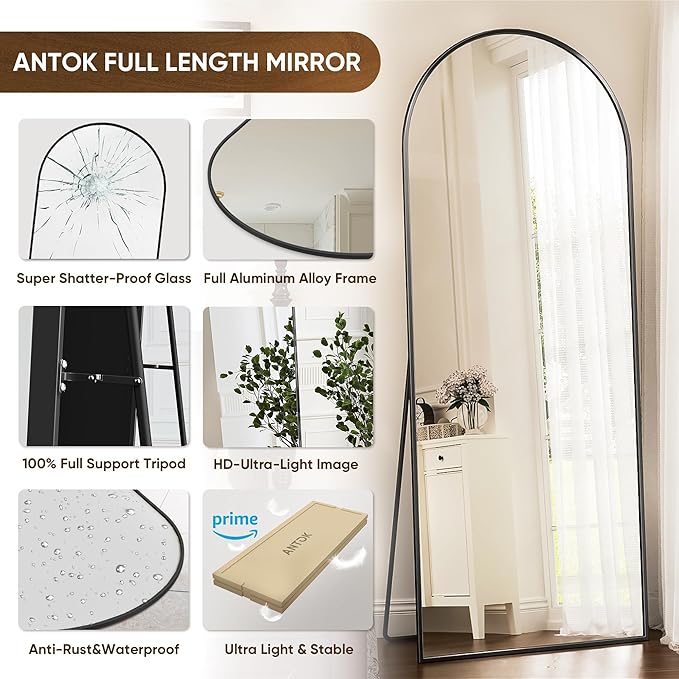 Antok Full Length Mirror, 71"x28" Floor Mirror, Oversized Floor Standing Mirror Freestanding Full Body Mirrors with Stand for Bedroom, Hanging Mounted Mirrors for Living Room Cloakroom, Black