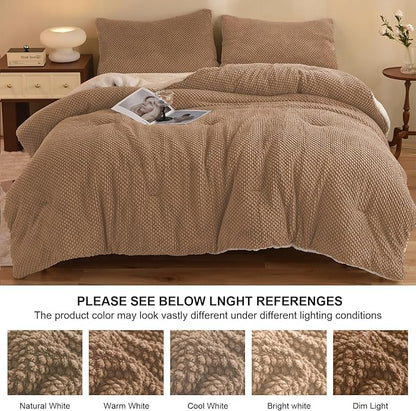 3D Jacquard Sherpa Comforter Set (Beige, Queen Size 90"x90") and Reversible Sherpa Comforter Set (White, Twin Size 68"x90")