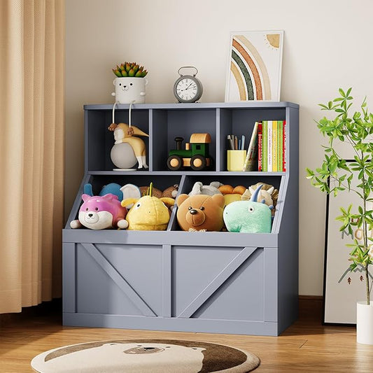 Kids Bookshelf and Toy Storage, Kids Toy Storage Organizer, Toy Storage Cabinet with Toy Shelf, Toddler Bookshelf Toy Organizer and Storage Bins for Playroom, Bedroom, Nursery, Classroom, Daycare