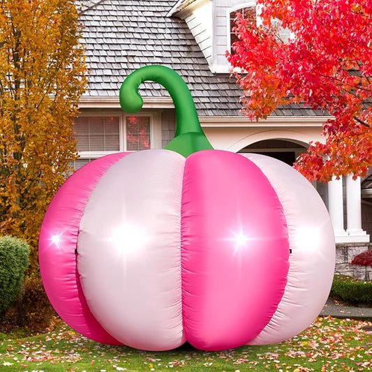 4.6FT Halloween Inflatable Pumpkin Outdoor Decorations Blow-up Pink Pumpkin Build-in 4 LED Lights for Halloween Party Decor Giant Inflatable Fake Pumpkins for Fall Thanksgiving Yard Garden Lawn