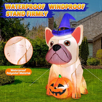 5Ft Halloween Inflatables Decorations Build-in Bright LEDs Blow Up Yard Pumpkin with Witch Hat Halloween Decorations Outdoor Clearance Decor for Holiday Party Indoor Garden Lawn Home