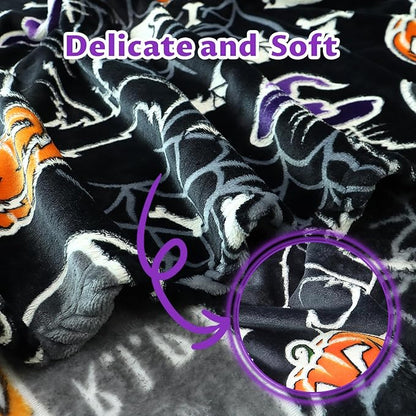Halloween Throw Blankets Glow in The Dark Blanket Black Cat and Pumpkin Blanket Halloween Decorations Gifts for Women 60"x80"