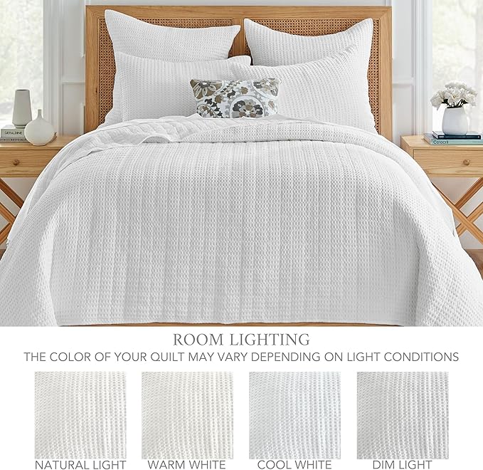 Levtex Home Mills Waffle Full Bedspread Set (100x104in) with 2 Pillow Shams (26x20in) - Bright White - 100% Cotton Full Size Bedspread Set - Lightweight, Soft, Pre-Washed