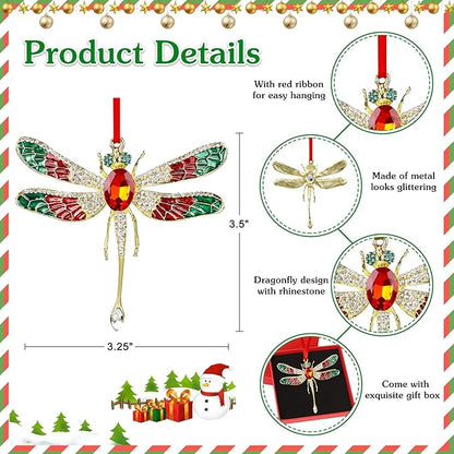 WhatSign 2025 Dragonfly Christmas Ornaments - Metal Hangning Ornaments for Christmas Tree Decorations Gifts for Kids Women Girls
