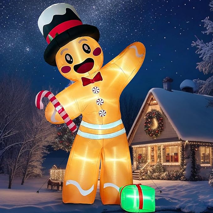 12FT Christmas Inflatables Outdoor Decorations Gingerbread Man, Giant Inflatable Christmas Yard Decorations Outdoor with 8 LED, Christma Blow-up Yard Decorations for Outdoor Indoor Lawn