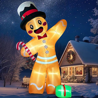 12FT Christmas Inflatables Outdoor Decorations Gingerbread Man, Giant Inflatable Christmas Yard Decorations Outdoor with 8 LED, Christma Blow-up Yard Decorations for Outdoor Indoor Lawn