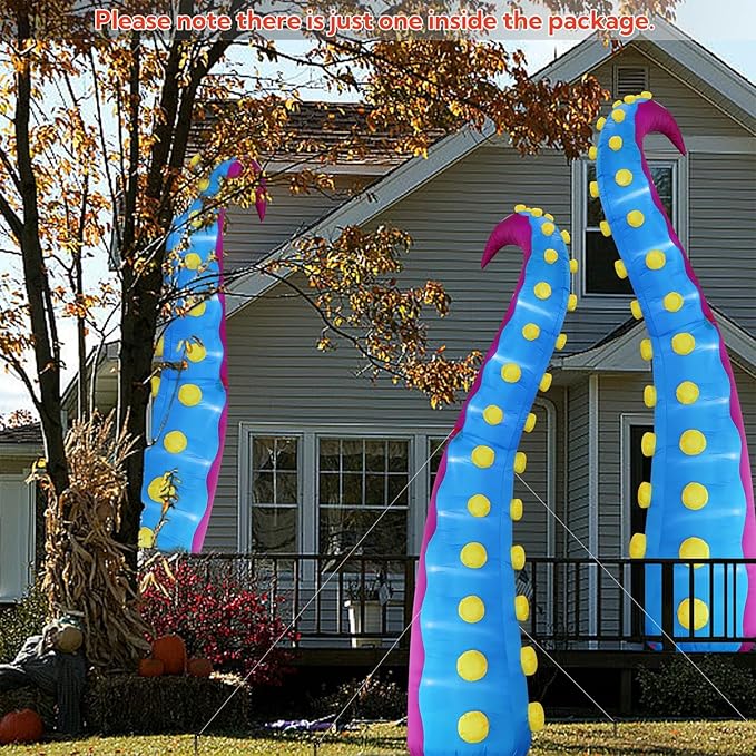 Juegoal 1 PCS Halloween Decorations 11.5FT Tall Inflatable Lighted Giant Octopus Tentacle, Octopus Legs with Lights, Halloween Front Door Window Roof Prop, Outdoor Holiday Blow up Decor - Mold A