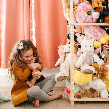 PUTSKA Extra Large Stuffed Animal Storage Zoo with LED Lights - Wooden Stuffed Animal Holder and Organizer, Stuffy & Plushies Storage, Space-Saving Plush Toy Holder for Nursery, Playroom or Kids Room