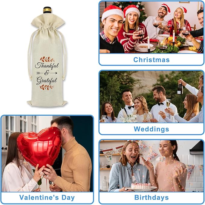 Thankful Grateful Wine Bag Thanksgiving Fall Theme Gift Thank You Gift for Friends Coworker Dad Mom Grandparents Autumn Holiday Halloween Christmas Birthday Gift for Women Men Reusable Wine Bottle Bag