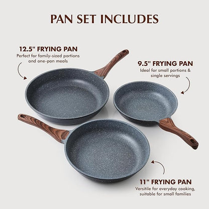 SENSARTE Nonstick Frying Pan Skillets, Swiss Granite Coating Omelette Pans, Healthy Cookware Chef's Pan, Free of Intentionally Added PFOA (9.5+11+12.5 Inch)