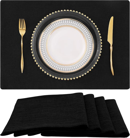 homing Black Cloth Placemats for Dining Table Set of 4 – Cotton Linen Blend Washable Farmhouse Kitchen Mats for Indoors & Outdoors - Easy to Clean 13 x 19 Inch