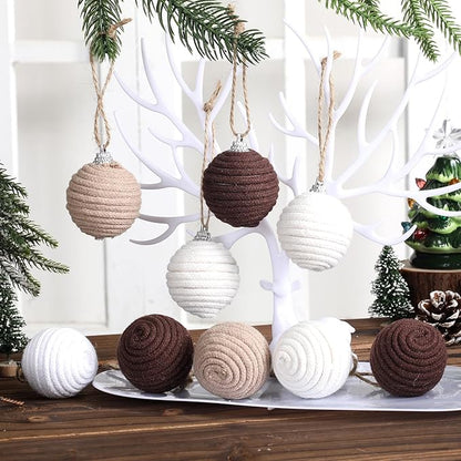 Syhood 18 Pcs 1.57 Inch Christmas Ball Ornaments Boho Farmhouse Jute Rope Hanging Balls Burlap Neutral Rustic Ornaments for Xmas Tree Holiday Wreath Garland Wedding Home