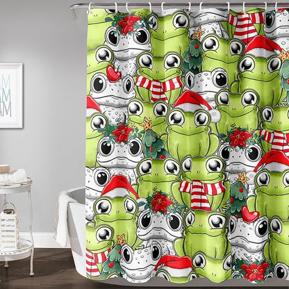 AILONEN Cute Cartoon Frog Shower Curtain,Funny Frog White Green Animal Frog Bath Curtain for Kids Boys Girls,Waterproof Curtain for Bathroom with 12 Plastic Hooks, 72" W x 78" H