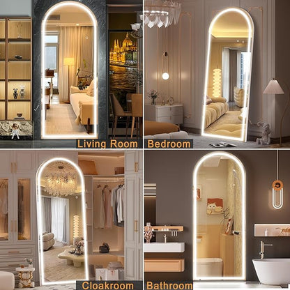 Hasipu 79" x 31" Led Mirror Full Length, Full Length Mirror with Lights Arch Design, Full Length led Mirror,Tempered Glass,Shatter-Proof, Dimming & 3 Color Modes for Bedroom Cloakroom-UL