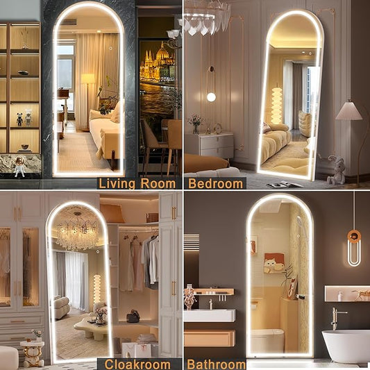 Hasipu 79" x 31" Led Mirror Full Length, Full Length Mirror with Lights Arch Design, Full Length led Mirror,Tempered Glass,Shatter-Proof, Dimming & 3 Color Modes for Bedroom Cloakroom-UL
