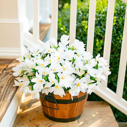 Artificial Flowers for Outdoors, 3 Bundles Fake Silk Azalea Bouquet Faux Flower Plants Outside Decoration UV Resistant Realistic Fake Flowers for Planter Front Door Patio Garden Walkways Home, White