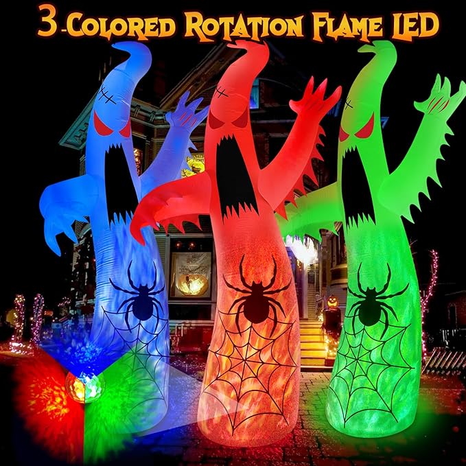 12FT Halloween Inflatables Decoration Giant Ghost with 3-Colored Flame Rotation LED Light Spooky Halloween Decorations Outdoor Blow Up Yard Decorations for Home Lawn Holiday Party