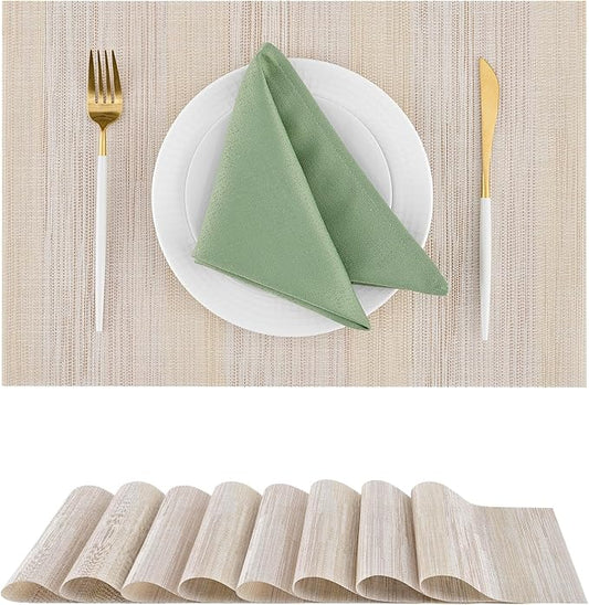 Leetaltree Lightsteel Beige with Yellow Placemats Set of 4 - Heat Resistant Non-Slip Place mats for Dining Table, Washable Durable PVC Vinyl Woven Table Mats (Lightsteel Beige with Yellow, 8)