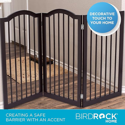 INTERNET'S BEST Arched Top Dog Gate | 3 Panel, 36" H Wooden Pet Barrier for Dogs or Cats | Freestanding Folding Room Divider for Doorways, Hallways, Stairs, and Porch | Portable, Extra Wide | Espresso
