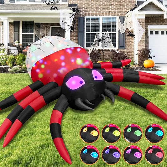 12FT Halloween Inflatable Scary Giant Spider Decorations Outdoor,Halloween Blow Up Yard Decorations Built-in 8 Rotating LED Lights,Party Decorations,Haunted House Decor,for Garden,Lawn.