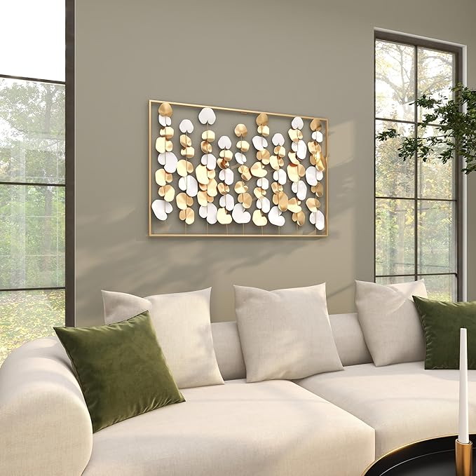 Deco 79 Metal Floral Home Wall Decor Long Stem Wall Sculpture with White Accents, Wall Art 40" x 2" x 26", Gold