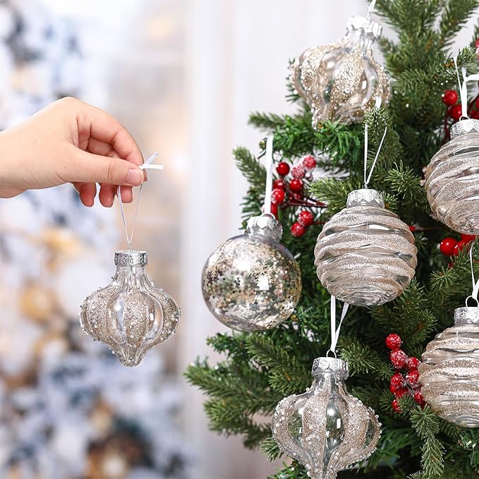 9 Pcs 3.15" Clear Christmas Ball Ornaments Xmas Ball Decorations Set Shatterproof Decorative Hanging Ornaments for Christmas Tree Home Wedding Party Office Decor(Champagne)