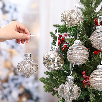 9 Pcs 3.15" Clear Christmas Ball Ornaments Xmas Ball Decorations Set Shatterproof Decorative Hanging Ornaments for Christmas Tree Home Wedding Party Office Decor(Champagne)