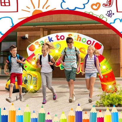 VIHOSE 6.56 ft Width Back to School Inflatables Arch First Day of School Outdoor Decorations Inflatable Rainbow Arch with Bus Pencil Build in LED Lights for Party Supplies Decor
