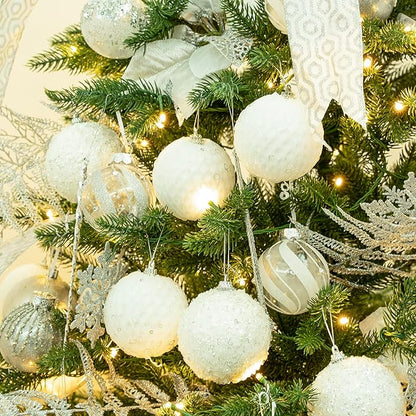 6pcs 3.94" Christmas Ball Ornaments Glitter Shatterproof Christmas Tree Ornaments Sequin Xmas Hanging Balls Decorations for Wedding Party Holiday (White, 6pc-10cm)