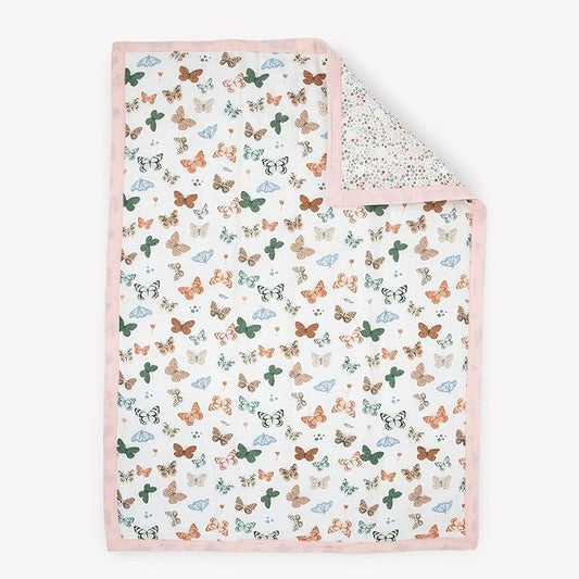 Little Unicorn Lofty Comforter Blanket | Super Soft & Breathable Muslin Fabric| Great for Play & Bedtime Blanket (Butterflies)