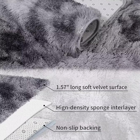 Bedroom Rug 2x6 Runner Rugs Fluffy Shaggy Bedside Hallway Entryway Rugs Soft Plush Floor Carpet for Nursery Kids Room Non Slip Fuzzy Rug Shag Faux Fur Rug for Living Room, Tie Dye Dark Grey