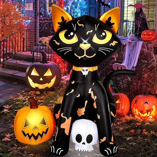 CAMULAND 5FT Halloween Decorations Outdoor,Halloween Inflatable Blow Up Black Cat and Pumpkin Decor with Built-in LED Lights Trick or Treat for Indoor Lawns Yards Party Home