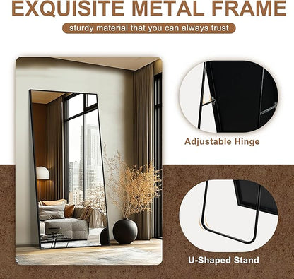 Delma Standing Full Length Mirror with Aluminium Frame for Bedroom Bathroom Living Room(with Stand,70x30-Black)