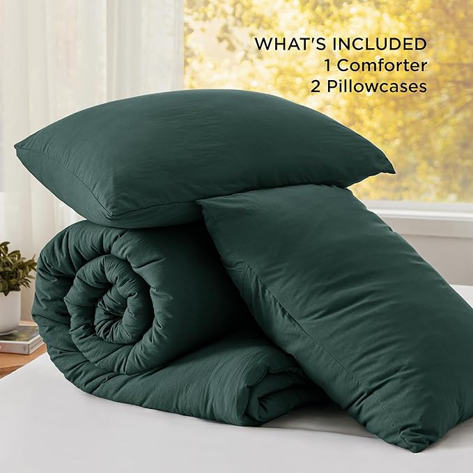 Bedsure Full Size Comforter Set, Forest Green Soft Prewashed Bedding for All Seasons, 3 Pieces GentleSoft™ Warm Down Alternative Bed Set, 1 Lightweight Comforter (82"x86") and 2 Pillowcases (20"x26")