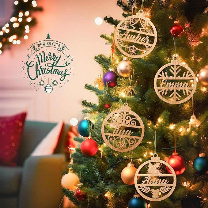 Personalized Name Ornaments for Christmas Tree-Personalized Wooden Christmas Ornaments 2025, Custom Ornaments for Christmas Tree & 1-5 Styles