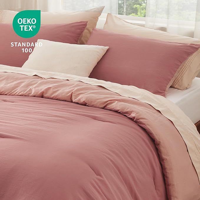 Bedsure Twin/Twin XL Comforter Set, Reversible Pink Clay Soft Prewashed Bedding for All Seasons, 2 Pieces Warm Down Alternative Bed Set, 1 Lightweight Comforter (68"x88") and 1 Pillowcase