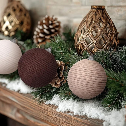 Syhood 6pcs Christmas Ball Ornaments Boho Farmhouse Jute Rope Hanging Xmas Balls Burlap Neutral Rustic Ornaments for Xmas Tree Holiday Wreath Garland (3.15 Inches,White,Beige,Dark Brown)