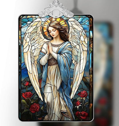 Angel Stained Glass Ornament, 2025 Christmas Tree Hanging Decoration for Religious Holiday Decor or Gift Exchange, 3.8 x 2.4 Inch