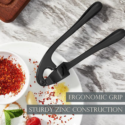 Premium Garlic Press, Professional Garlic Mincer, Easy to Squeeze and Clean, Rust Proof & Dishwasher Safe, Efficient Ginger Crusher - Black