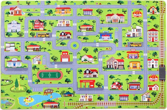 Car Rug Kids Playmat Educational Car Rugs City Life Road Traffic Play Mat for Bedroom Play Room Game Area Non Slip Kids Foam Rug Playtime Activity Mat for Toddler Baby Boys and Girls 3 x 5