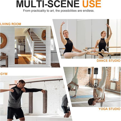 Delma Large Full Body Mirror for Yoga, Frameless Wall-Mounted Glass Panel (60"x25"-White) 2PCS for Home, Garage, Bedroom & Bathroom