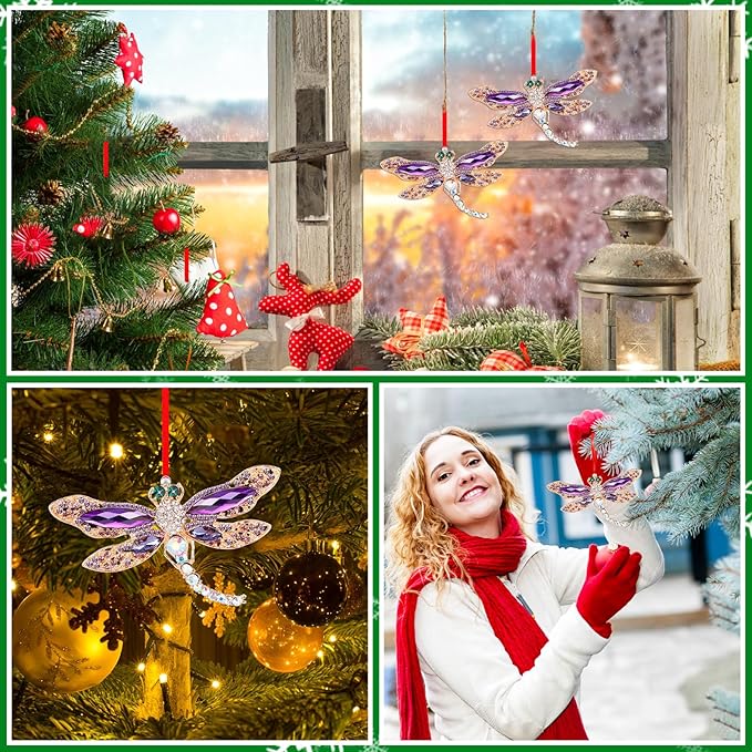 WhatSign Dragonfly Christmas Ornament - Purple Metal Hanging Ornaments for Christmas Tree Decorations Gifts for Women Girls Nature Lovers